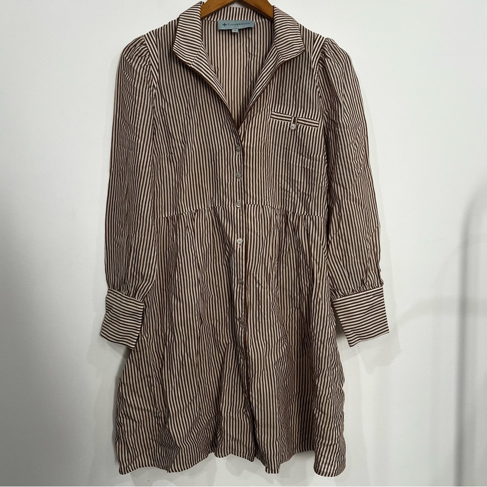 TUCKERNUCK Tan Stripe Florence Shirt Dress women’s SIZE SMALL
